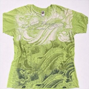 Ed Hardy Men’s Graphic T-Shirt – Dragon Print Y2K Vintage Streetwear Tee L